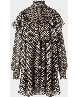Akris Punto Polka Dot Devore Crepe De Chine Ruffle Mini Dress - Multicolor