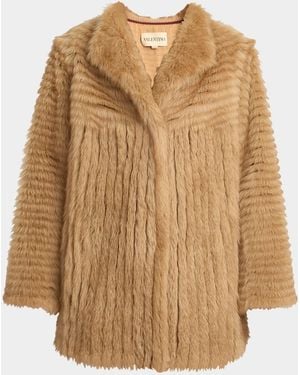 Valentino Garavani Fluted Sheep Shearling Coat - Natural