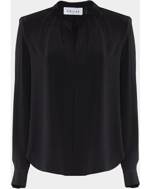 Callas Milano Olympia Ruched Long-Sleeve Cotton Blouse - Black