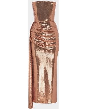 Alex Perry Strapless Draped Sequin Mesh Midi Dress - Multicolor