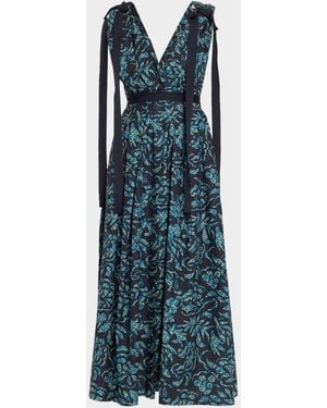 Ulla Johnson Karina Sleeveless Floral Cotton Bow Midi Dress - Blue