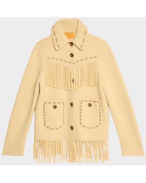 Guest In Residence Western Fringe Cashmere-Wool Knit Jacket - Natural