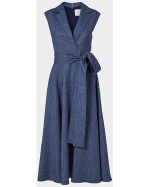 Carolina Herrera Linen-Blend Sleeveless Trench Midi Dress - Blue