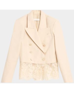 Zimmermann Lace-Trim Wool-Blend Double-Breasted Jacket - Natural