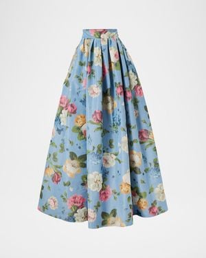 Carolina Herrera Floral Pleated Faille Ball Skirt - Blue