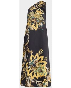 Tahari The Addison One-Shoulder Floral Maxi Dress - Metallic