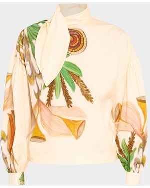 Ulla Johnson Pastel Long-Sleeve Tie-Neck Blouse - Metallic