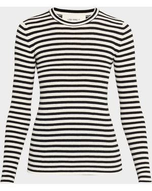 Lisa Yang Vivian Striped Long-Sleeve Cashmere T-Shirt - Black