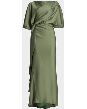Amsale Hammered Satin A-Line Gown - Green