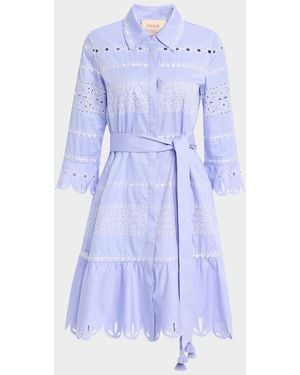 Figue Aaliyah Broderie Anglaise Belted Min Shirtdress - Blue
