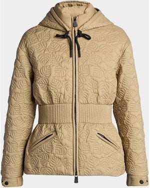 Moncler Etaules Leaf Embroidered Hooded Short Down Jacket - Natural