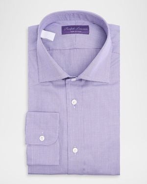 Ralph Lauren Aston Cotton Micro-Houndstooth Dress Shirt - Purple