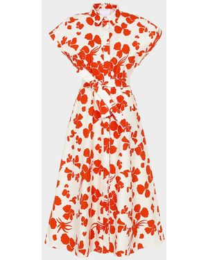 Mantu Floral-Print Cotton Canvas Midi Shirtdress - Red