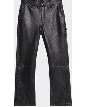 Purple Grained Leather Snap-Cuff Carpenter Pants - Gray