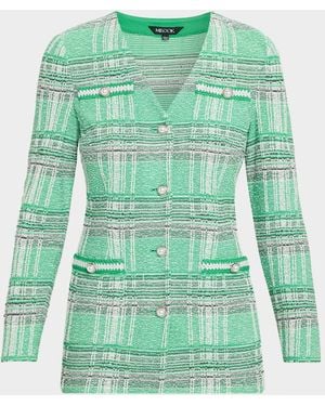 Misook Crochet Trim Plaid Jacket - Green