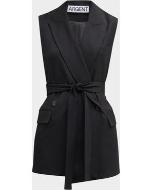 Argent Belted Double-Breasted Seasonless Wool Vest - Black