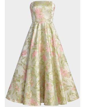 Mac Duggal Floral Brocade Strapless A-Line Cocktail Dress - White
