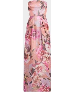 Aidan Mattox Strapless Floral-Print Shimmer Gown - Pink