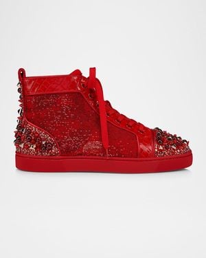 Christian Louboutin Supertracks Sequin Multi-Spike High-Top Sneakers - Red