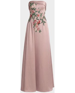 Mac Duggal Floral Beaded Satin Strapless Gown - Pink