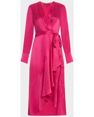 Kobi Halperin Victoria Faux-Wrap Silk Satin Midi Dress - Pink