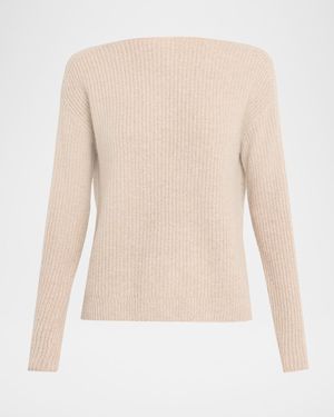 Neiman Marcus Cashmere Boat-Neck Shaker Rib Sweater - Natural