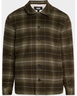 PAIGE Telford Faux Shearling-Lined Plaid Shirt Jacket - Green