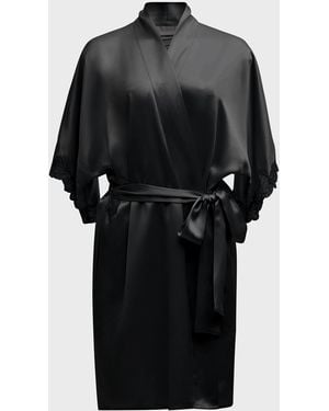 Christine Lingerie Bijoux Short Silk Robe - Black