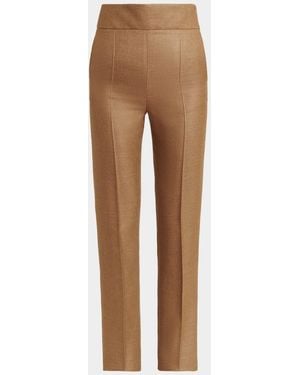Valentino Garavani High Rise Wool-Silk Straight-Leg Pants - Natural