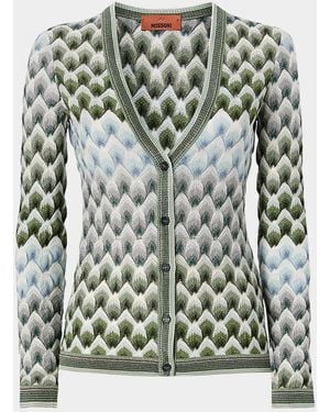 Missoni Metallic Lace Knit Slim V-Neck Cardigan - Green