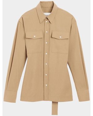 Ami Paris Balloon-Sleeve Fitted Wool Button-Down Shirt - Natural