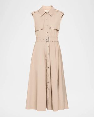 Toccin Gail Sleeveless Belted Midi Trench Dress - Natural
