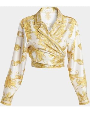 Versace New Barocco Cropped Silk Twill Shirt - Metallic