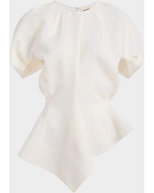 KHAITE Rumi Puff-Sleeve Asymmetric Peplum Top - White