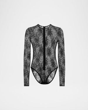 Dolce & Gabbana Chantilly Lace Long-Sleeve Bodysuit - Gray