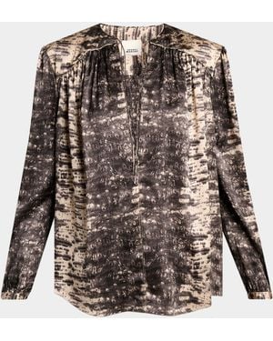 Isabel Marant Laraya Snake-Print Silk Peasant Blouse - Brown