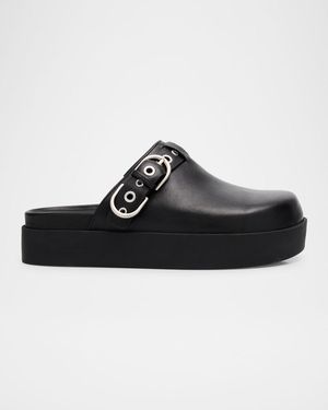 Rag & Bone Geo Leather Buckle Platform Mules - Black