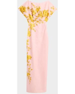 Lela Rose Rose Fil Coupe Empire-Waist Column Gown - Pink