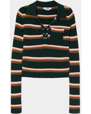 RE/DONE Erin Striped Henley Top - Black