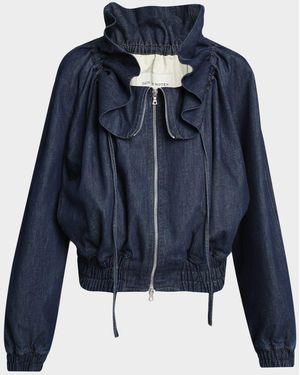 Dries Van Noten Voly Ruffle-Collar Denim Zip Jacket - Blue