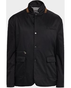 Kiton Apos;S Wool Full-Zip Shirt Jacket - Black