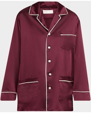 Olivia Von Halle Yves Long Silk Satin Pajama Set - Red