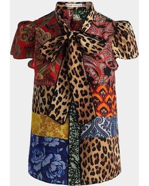 Alice + Olivia Jeannie Printed Silk Pussy-Bow Shirt - Multicolor