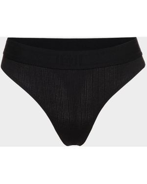 Wolford Beauty Cotton Striped Mid-Rise Thong - Black