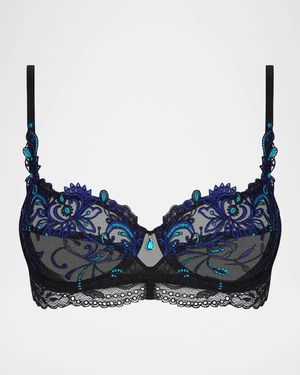 Lise Charmel Embroidered Lace-Trim Demi Bra - Blue