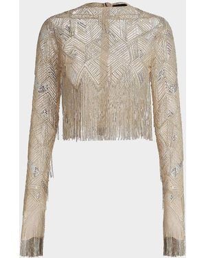 LAPOINTE Geometric Crystal Fringe Crop Top - Natural