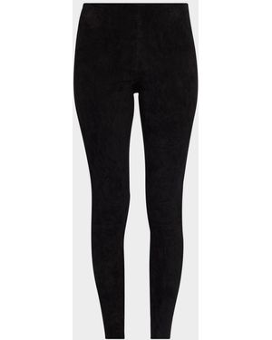 Alice + Olivia Lennox Mid-Rise Suede Leggings - Black