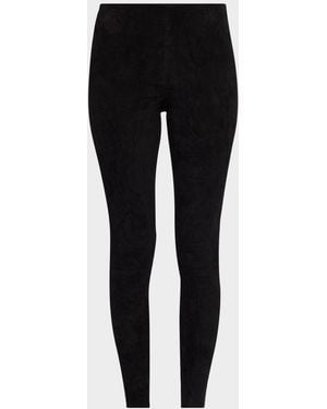 Alice + Olivia Lennox Mid-Rise Suede Leggings - Black