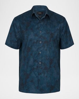 Vince Dyed Camouflage Cotton Short-Sleeve Shirt - Blue