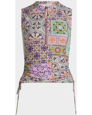 Johnny Was Printed Drawstring Surf Shirt - White
